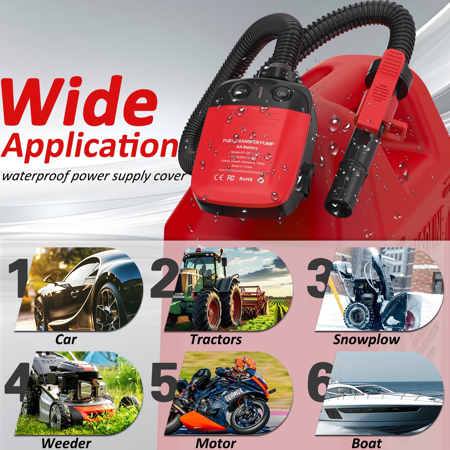 Wodli Fuel Transfer Pump with Auto-Stop Sensor, 42inch Hose Portable Power Battery Gas Pump for Gas Can, Gas Can Pump Gasoline Transfer Pump with 3 Can Adapters, Liquid Transfer Pump for Oil, Diesel