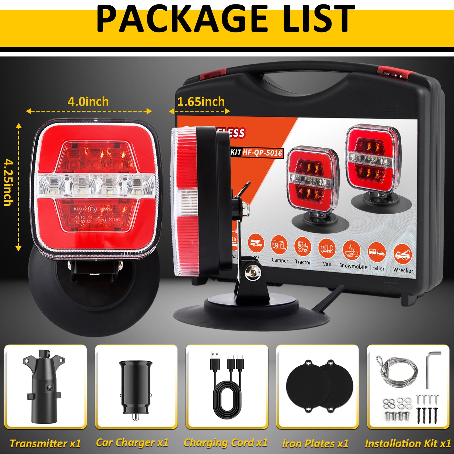 Wodli Wireless Trailer Lights Magnetic, Rechargeable Magnetic LED Tow Light with 2 Mounting Options, 110° Adjustable Wireless Towing Tail Light Kit for Car, Truck, Boat, RV, Vehicle, Caravan, Camper
