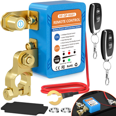 Wodli Kill Switch for Car, Remote Battery Disconnect Switch 12V, Car Anti Theft Kill Switch with Remote Control Fobs, Battery Cut Off Switch for Automobile, RV, ATV, Truck, Boat (Flat Installation)