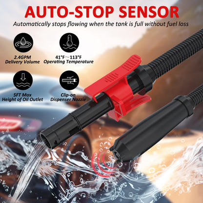 Wodli Fuel Transfer Pump with Auto-Stop Sensor, 42inch Hose Portable Power Battery Gas Pump for Gas Can, Gas Can Pump Gasoline Transfer Pump with 3 Can Adapters, Liquid Transfer Pump for Oil, Diesel