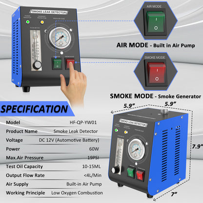 Wodli Smoke Machine Automotive Leak Detector Built in Air Pump, EVAP Smoke Machine Leak Tester with Pressure Gauge and Flow Meter, Dual Mode Smoke Tester Automotive for All DC 12V Vehicles