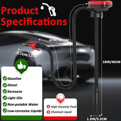 Wodli Fuel Transfer Pump with Auto-Stop Sensor, 42inch Hose Portable Power Battery Gas Pump for Gas Can, Gas Can Pump Gasoline Transfer Pump with 3 Can Adapters, Liquid Transfer Pump for Oil, Diesel