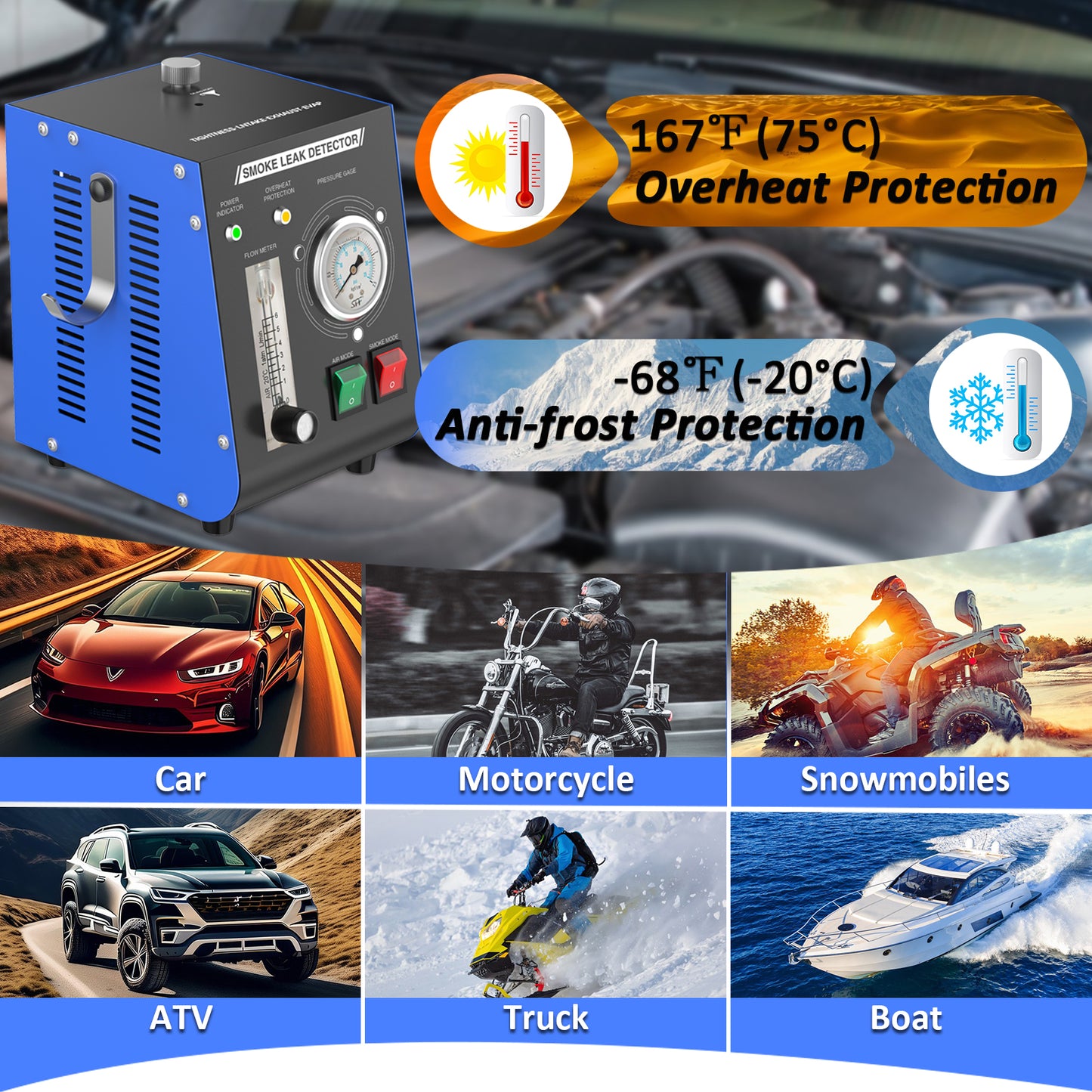 Wodli Smoke Machine Automotive Leak Detector Built in Air Pump, EVAP Smoke Machine Leak Tester with Pressure Gauge and Flow Meter, Dual Mode Smoke Tester Automotive for All DC 12V Vehicles