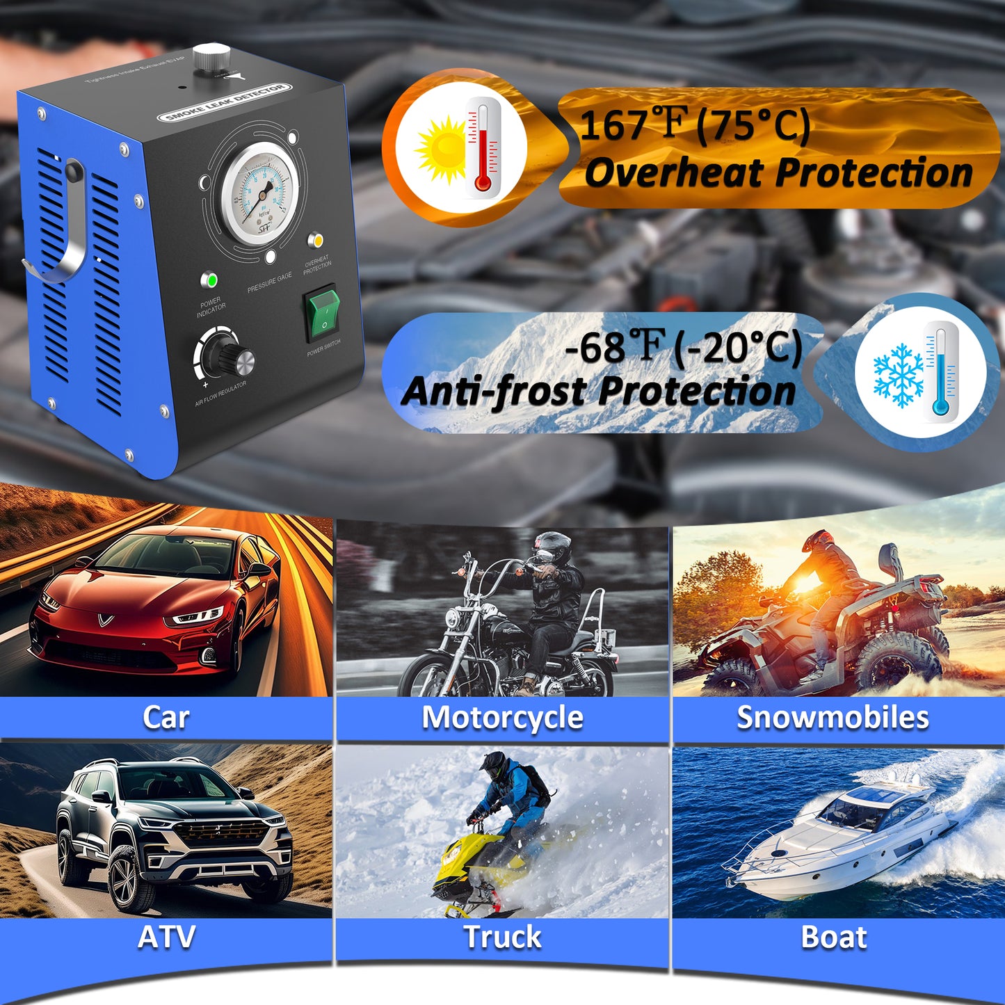Wodli Automotive Smoke Machine Leak Detector Built in Air Pump, EVAP Automotive Smoke Tester with Adjustable Pressure Gauge for Vacuum Leaks, Smoke Tester Automotive for DC 12V Vehicle Pipe Systems