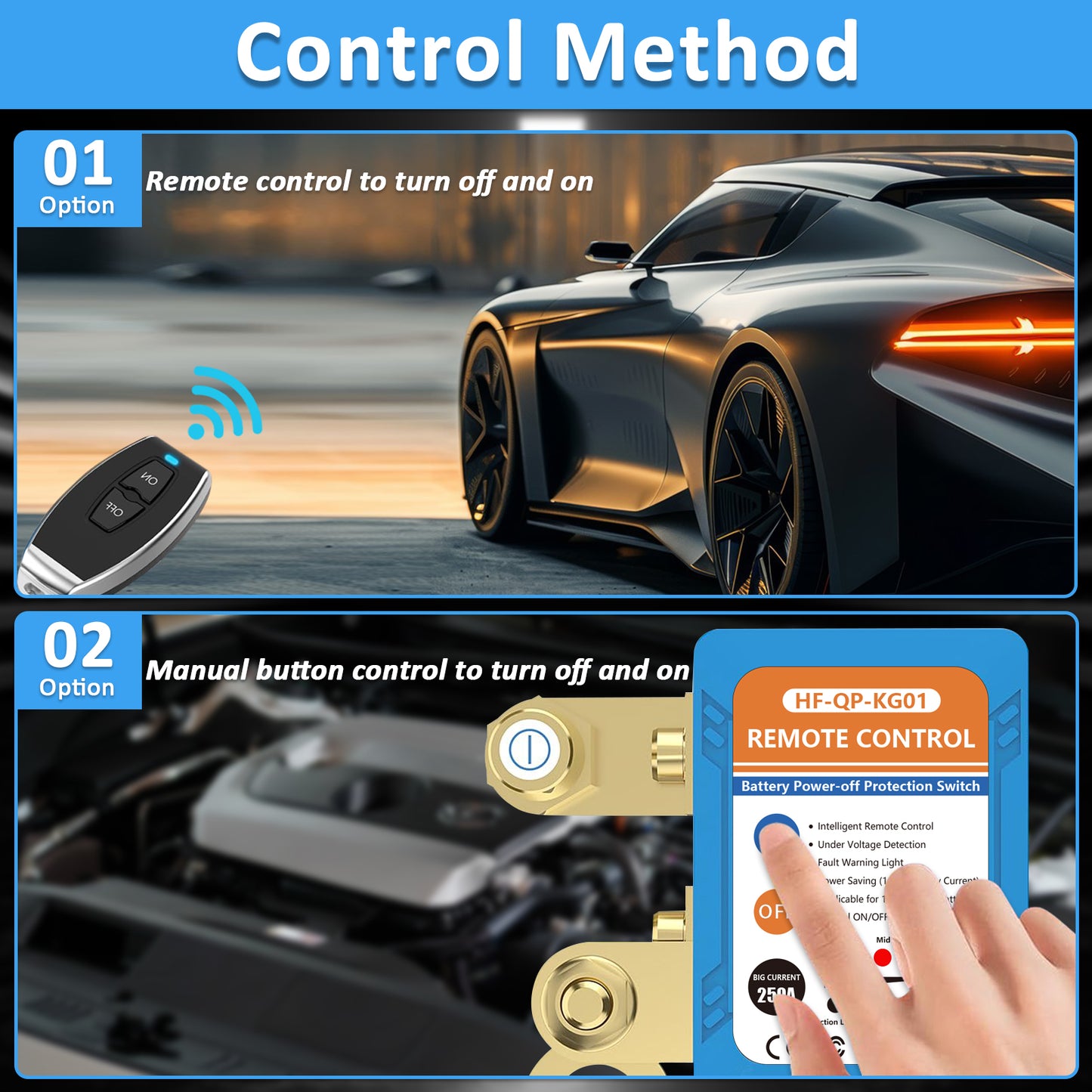 Wodli Kill Switch for Car, Remote Battery Disconnect Switch 12V, Car Anti Theft Kill Switch with Remote Control Fobs, Battery Cut Off Switch for Automobile, RV, ATV, Truck, Boat (Flat Installation)