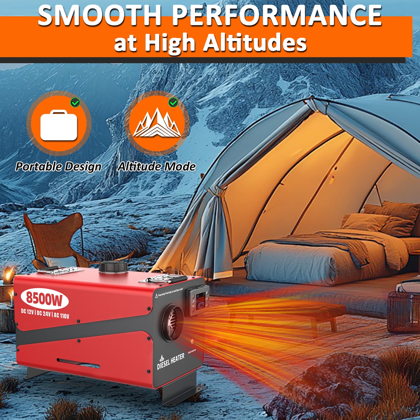 Wodli 8500W Diesel Heater, 12V/24V/110V All-in-One Portable Parking Air Space Heater with LCD Monitor & Remote Control, Fast Heating Low Noise for RV, Trailer, Van, Truck, Boat, Garage, Tent, Camper