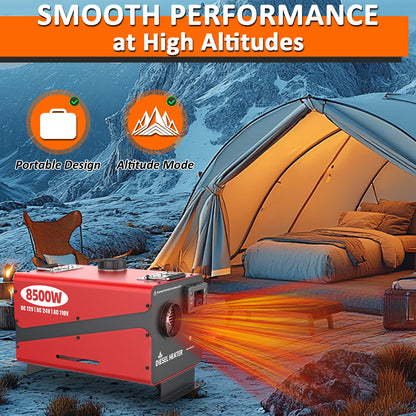Wodli 8500W Diesel Heater, 12V/24V/110V All-in-One Portable Parking Air Space Heater with LCD Monitor & Remote Control, Fast Heating Low Noise for RV, Trailer, Van, Truck, Boat, Garage, Tent, Camper