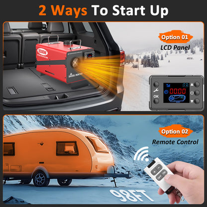 Wodli 8500W Diesel Heater, 12V/24V/110V All-in-One Portable Parking Air Space Heater with LCD Monitor & Remote Control, Fast Heating Low Noise for RV, Trailer, Van, Truck, Boat, Garage, Tent, Camper