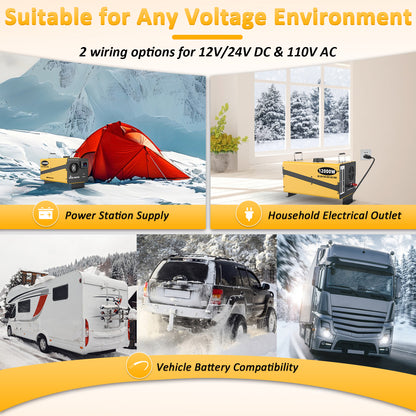 Wodli 12000W Diesel Heater 12V/24V/110V, All-in-One Portable Diesel Air Heater with LCD Monitor & Remote Control, Diesel Parking RV Heater with Power Adapter for Camper Tent Truck Boat Car Shop Garage