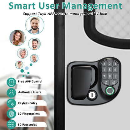 Wodli Upgraded RV Door Lock Replacement, 4-in-1 RV Lock Keyless Entry with Bluetooth, Fingerprint, Passwords, Keys, Opening Size 3.75"x2.75"x1.5", Not fit Class A or Class C RVs