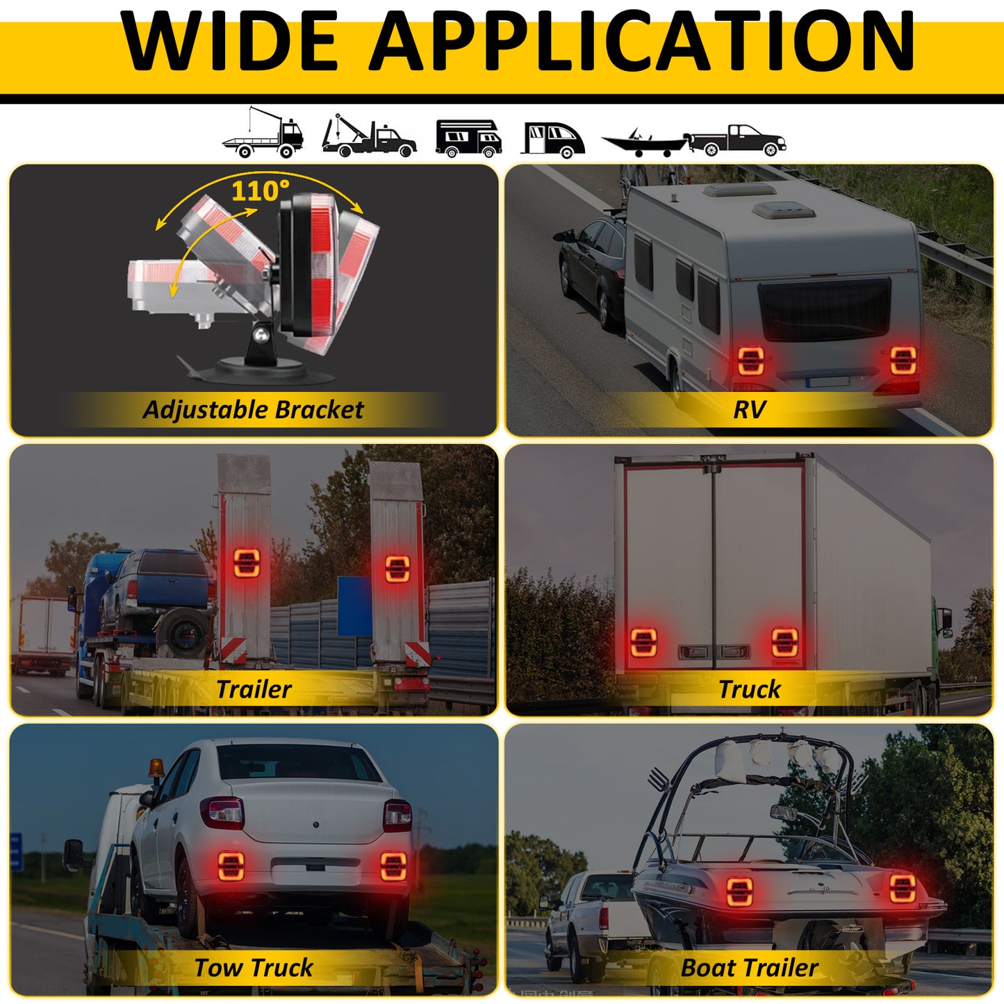 Wodli Wireless Trailer Lights Magnetic, Rechargeable Magnetic LED Tow Light with 2 Mounting Options, 110° Adjustable Wireless Towing Tail Light Kit for Car, Truck, Boat, RV, Vehicle, Caravan, Camper