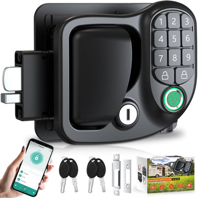 Wodli Upgraded RV Door Lock Replacement, 4-in-1 RV Lock Keyless Entry with Bluetooth, Fingerprint, Passwords, Keys, Opening Size 3.75"x2.75"x1.5", Not fit Class A or Class C RVs
