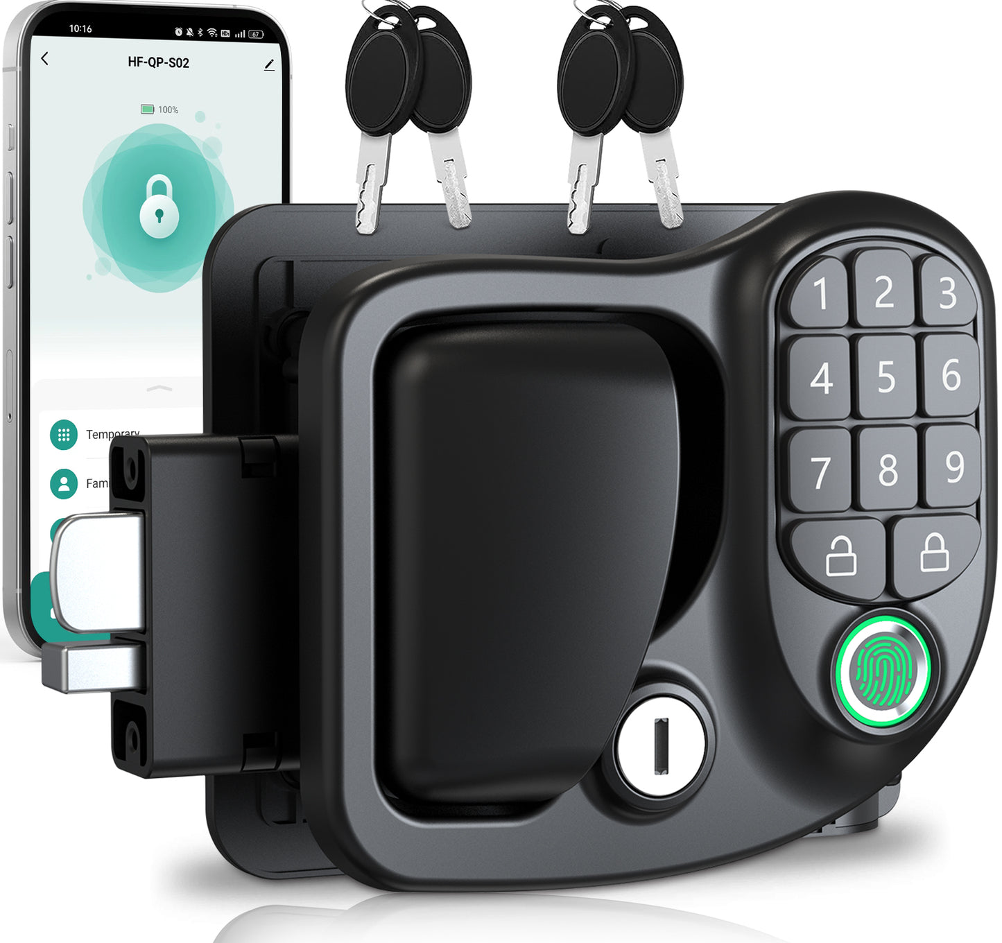 Wodli 4-in-1 RV Door Lock Keyless Entry - Bluetooth, Fingerprint, Keypad & 4 Backup Keys for Camper Trailer & Cargo | 3.75"x2.75"x1.5" Opening Size, Not fit Class A or Class C RVs