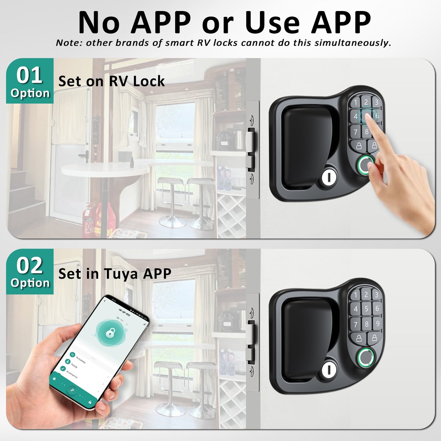 Wodli Upgraded RV Door Lock Replacement, 4-in-1 RV Lock Keyless Entry with Bluetooth, Fingerprint, Passwords, Keys, Opening Size 3.75"x2.75"x1.5", Not fit Class A or Class C RVs