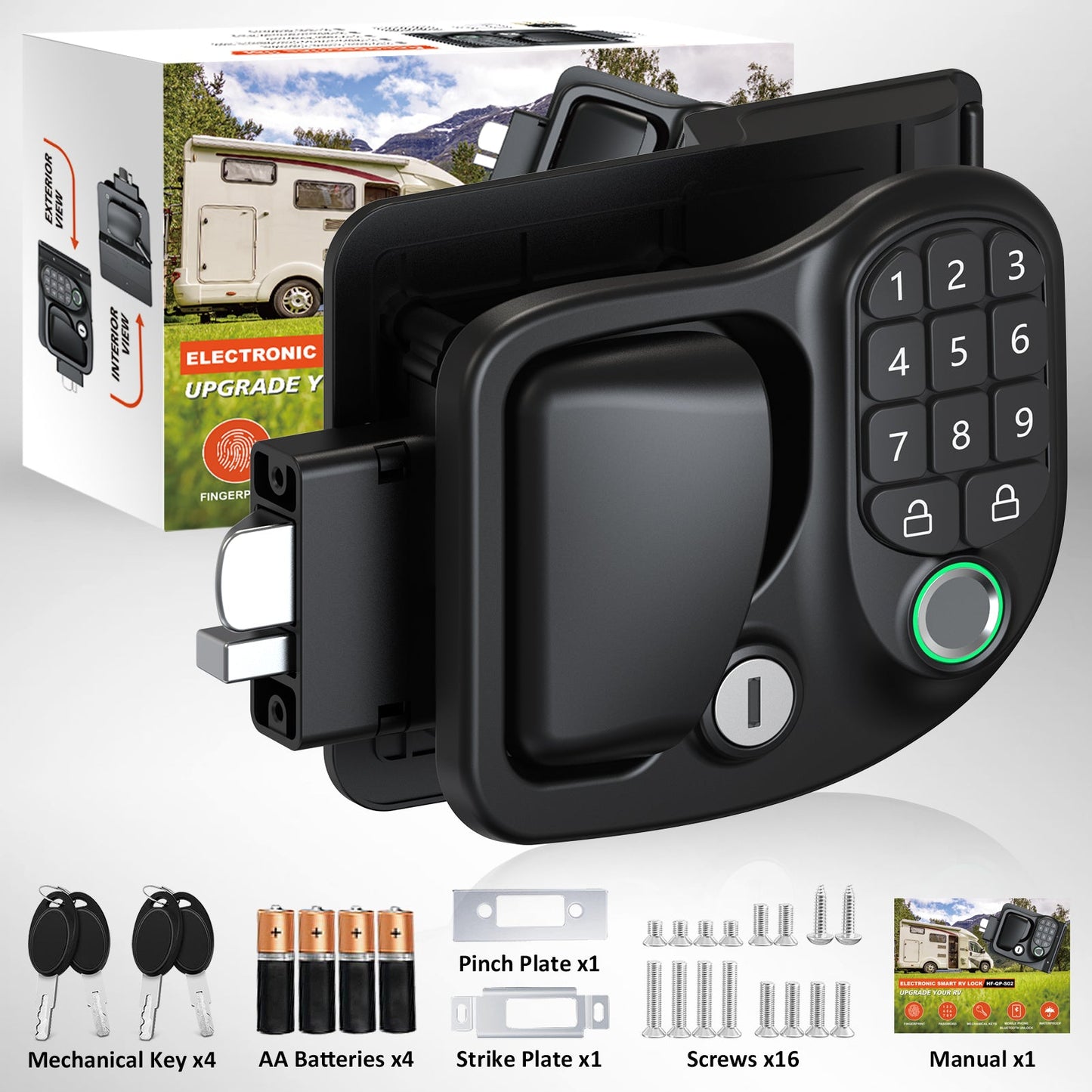 Wodli Upgraded RV Door Lock Replacement, 4-in-1 RV Lock Keyless Entry with Bluetooth, Fingerprint, Passwords, Keys, Opening Size 3.75"x2.75"x1.5", Not fit Class A or Class C RVs