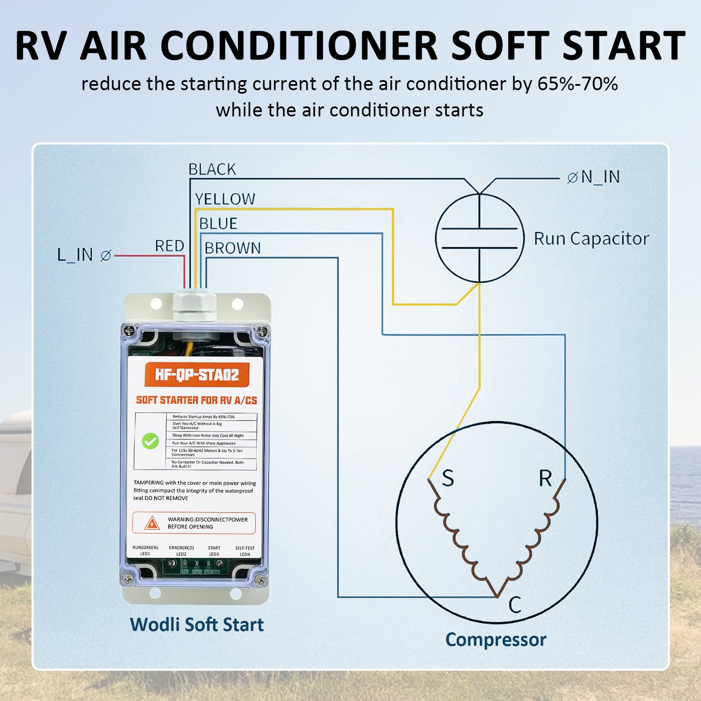 Wodli Soft Start Kit for RV Air Conditioner, RV AC Soft Start Kit for Air Conditioner, Easy Start an A/C & Electrical Appliances with a Small Generator, 100% Waterproof, Easy Installation