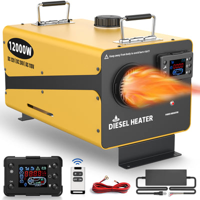 Wodli 12000W Diesel Heater 12V/24V/110V, All-in-One Portable Diesel Air Heater with LCD Monitor & Remote Control, Diesel Parking RV Heater with Power Adapter for Camper Tent Truck Boat Car Shop Garage