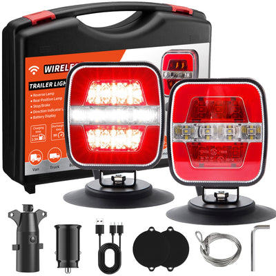 Wodli Wireless Trailer Lights Magnetic, Rechargeable Magnetic LED Tow Light with 2 Mounting Options, 110° Adjustable Wireless Towing Tail Light Kit for Car, Truck, Boat, RV, Vehicle, Caravan, Camper