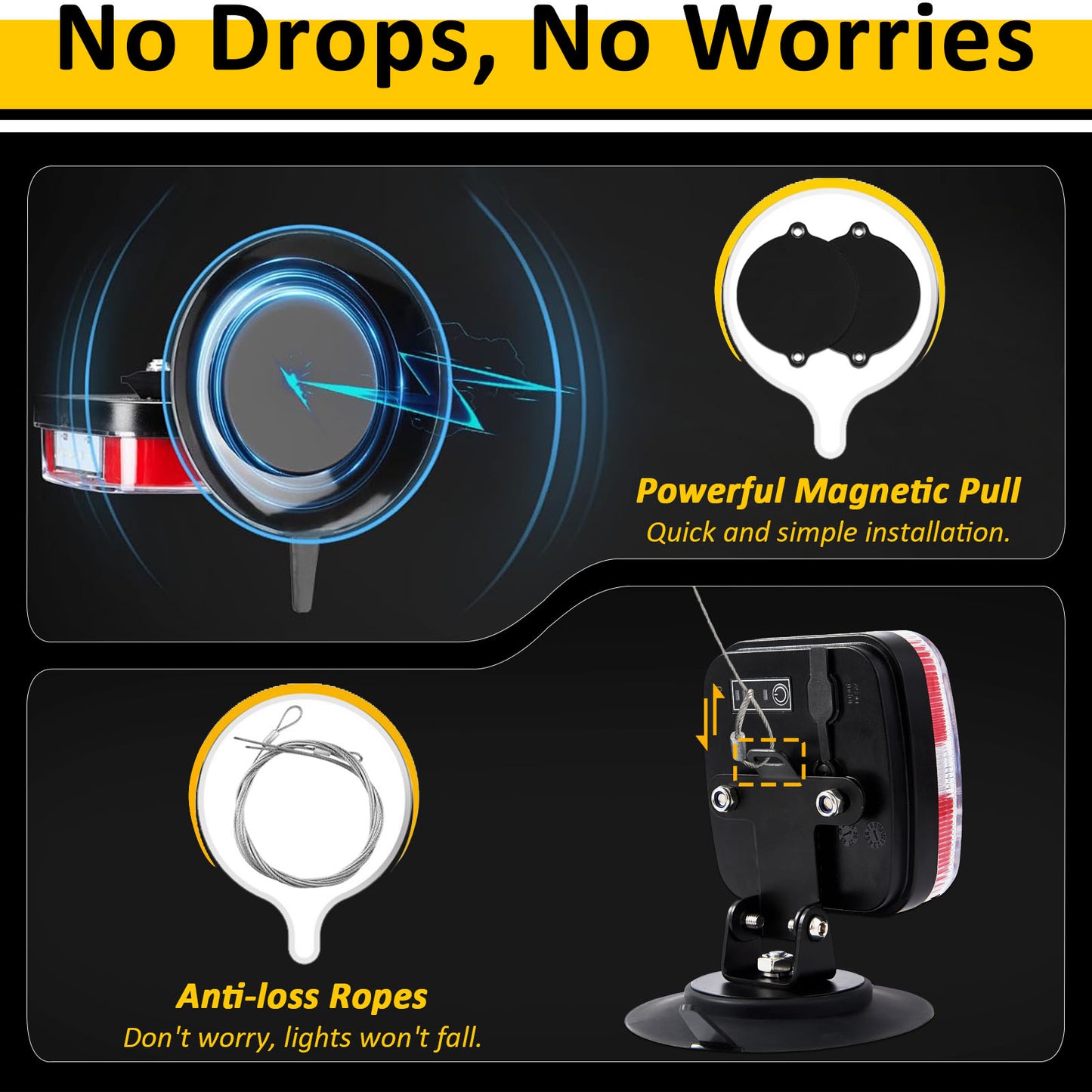 Wodli Wireless Trailer Lights Magnetic, Rechargeable Magnetic LED Tow Light with 2 Mounting Options, 110° Adjustable Wireless Towing Tail Light Kit for Car, Truck, Boat, RV, Vehicle, Caravan, Camper